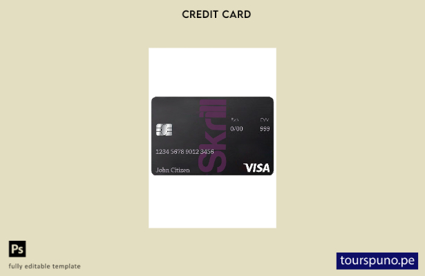 Plantilla de tarjeta de débito Skrill Visa lista para imprimir en formato PSD, p